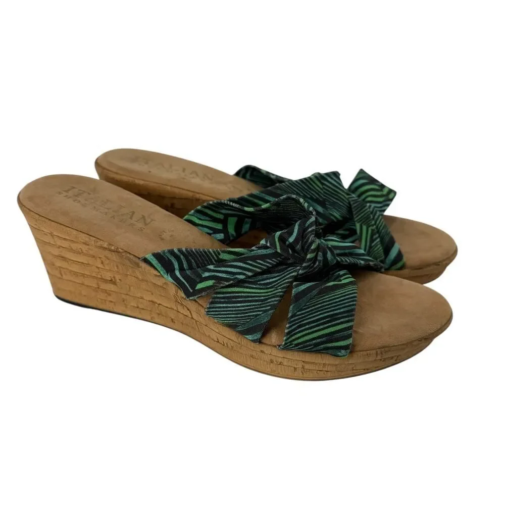 Italian Shoemakers Wedge Sandals Size 8.5 Green Tropical Lightweight Beach Open